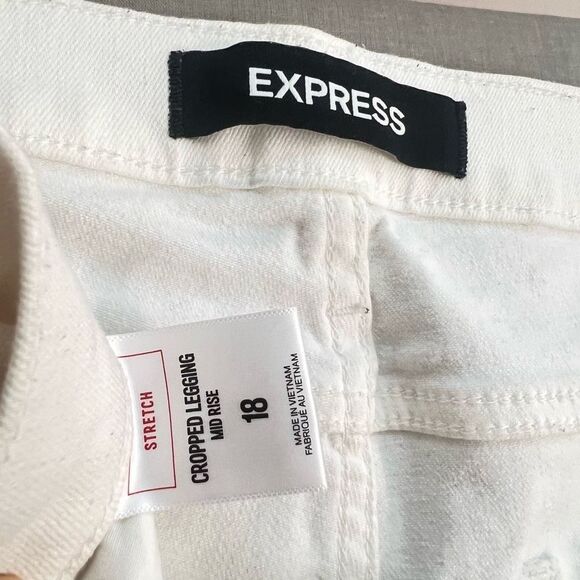 🔥🔥5 for $25🔥🔥 Express Mid-Rise Cropped Distressed White Black Side Stripe jeans - Picture 6 of 8